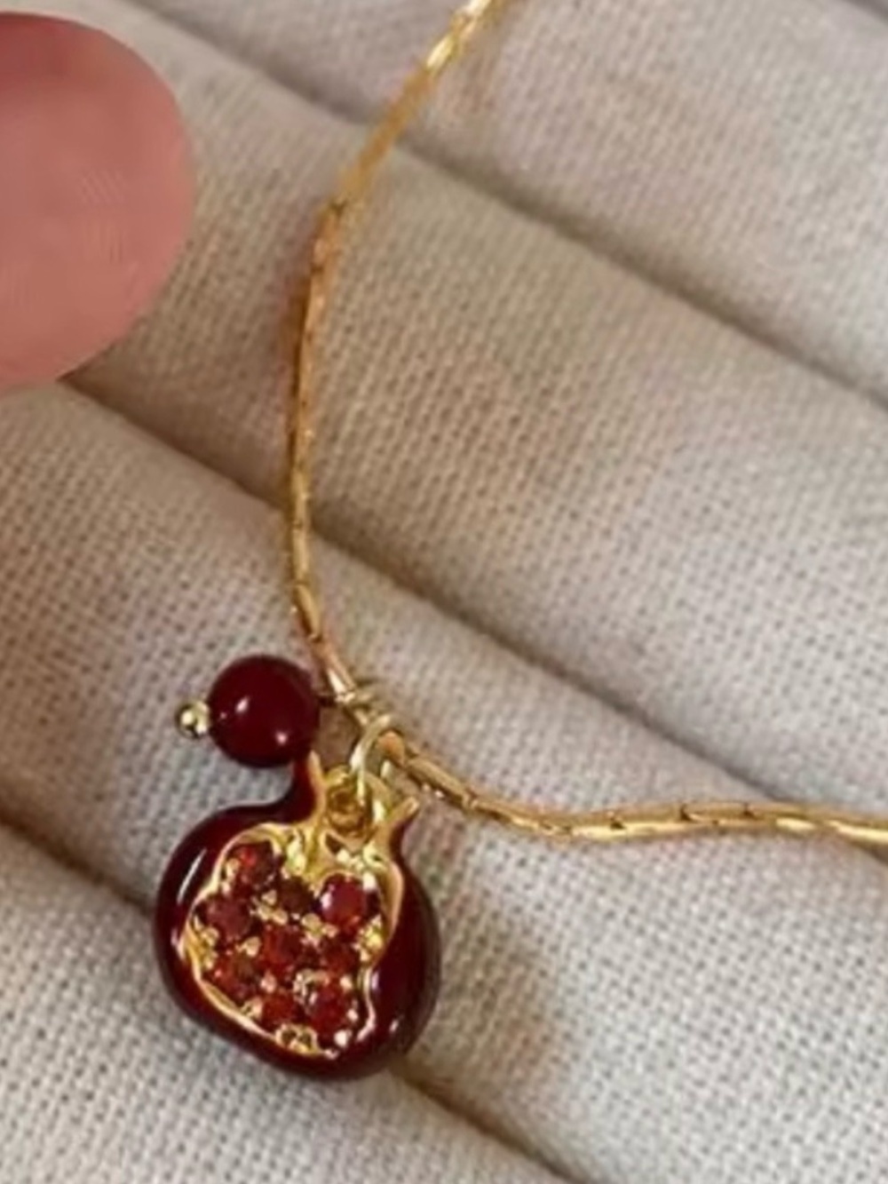 Gold Red Charm Pendant Necklace pomegranate - Picture 4 of 8